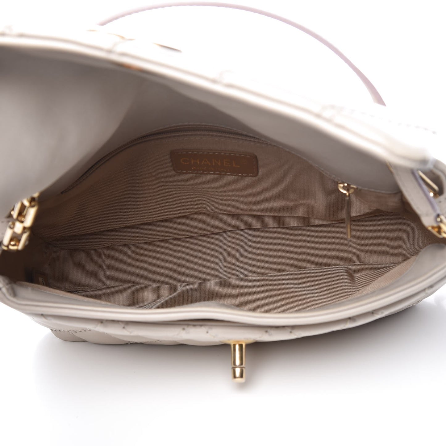 Calfskin Quilted Retro Chain Flap Beige