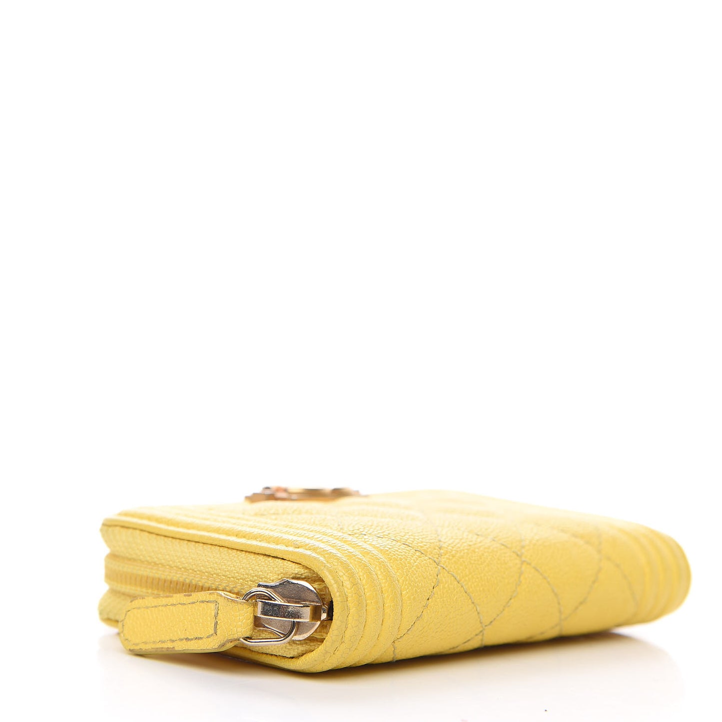 Caviar Quilted Boy Zip Around Coin Purse Wallet Yellow