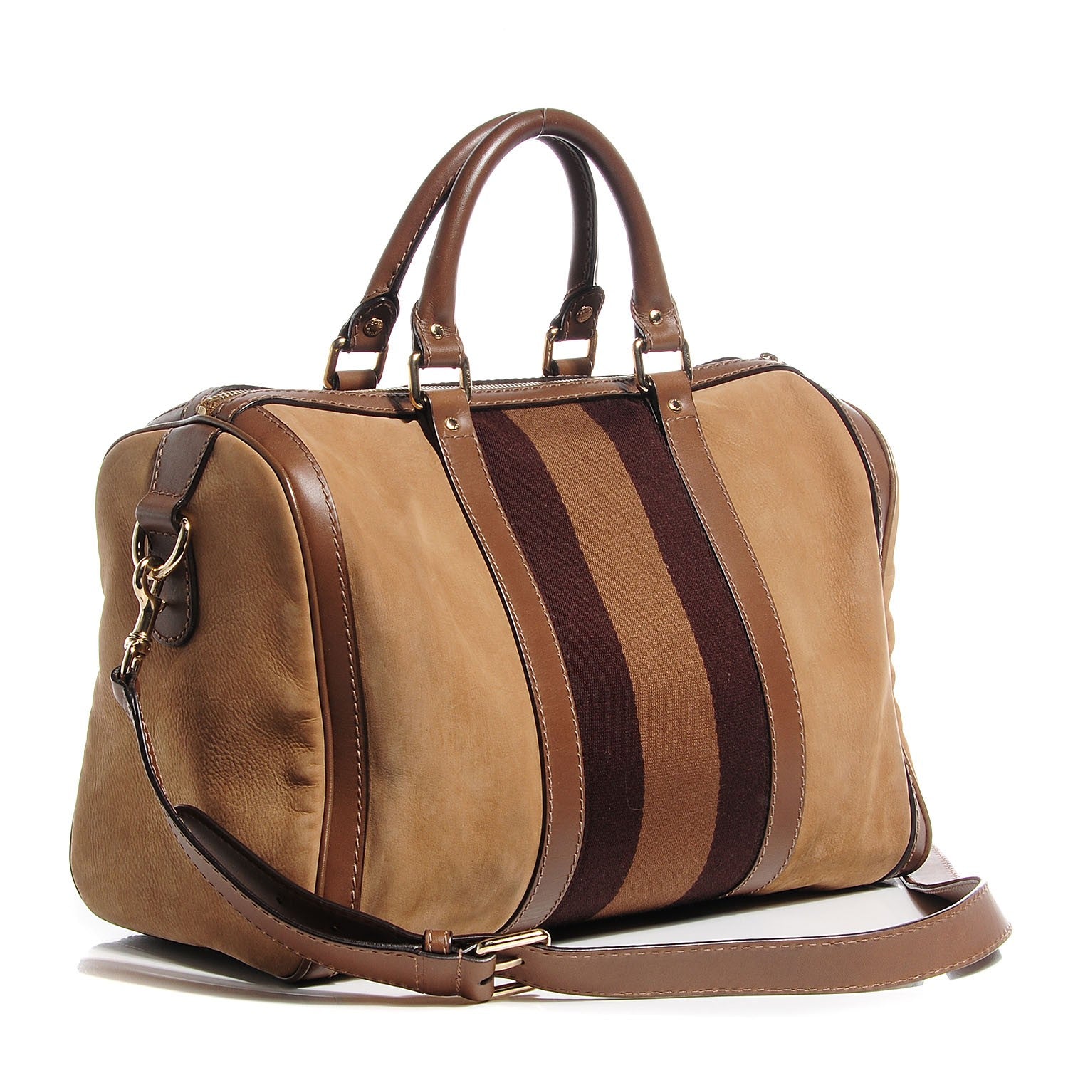 Gucci Nubuck Vintage Web Medium Boston Beige 3 of 8