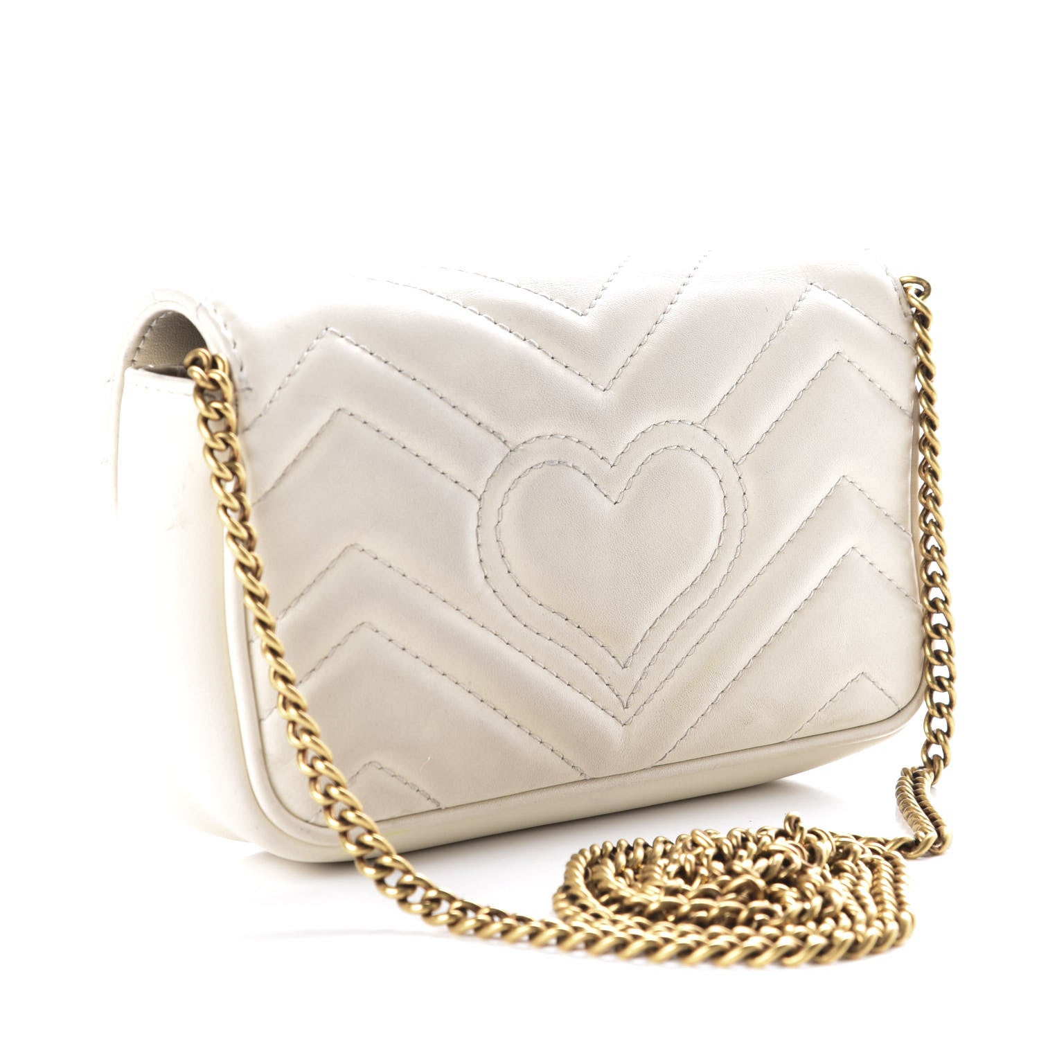 Gucci Calfskin Matelasse Super Mini GG Marmont Shoulder Bag White 3 of 9