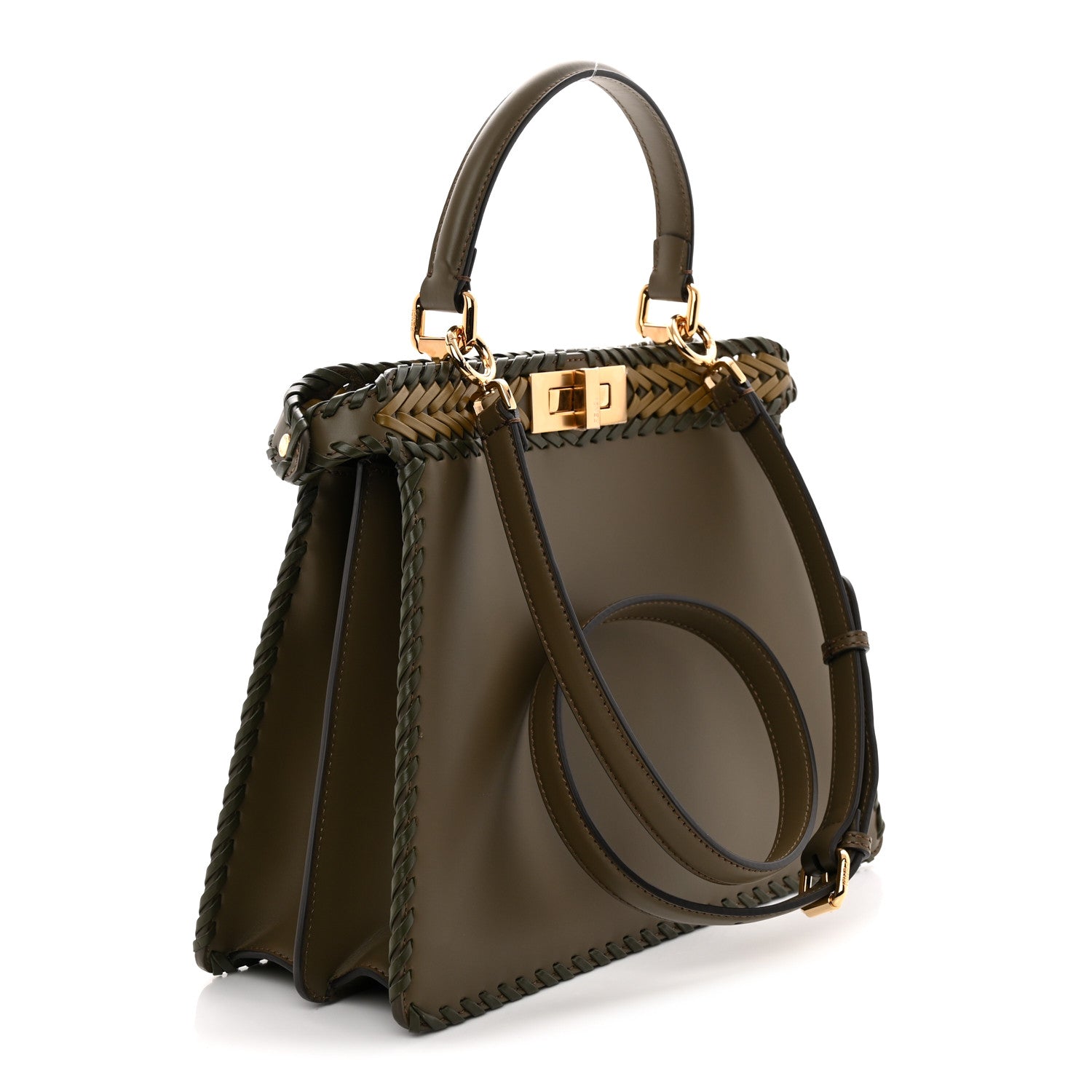 Fendi Vitello King Ceylon Shiny Nappa Woven Medium Peekaboo I SEE U Satchel Avocado Cedro Camaleonte 3 of 11