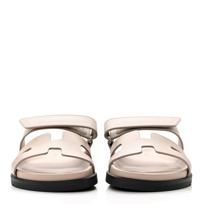 Hermes Calfskin Womens Chypre Sandals 37.5 Beige Mastic 2 of 9