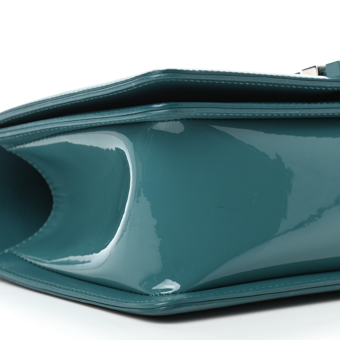 Patent Calfskin Quilted Medium Plexiglass Boy Flap Turquoise