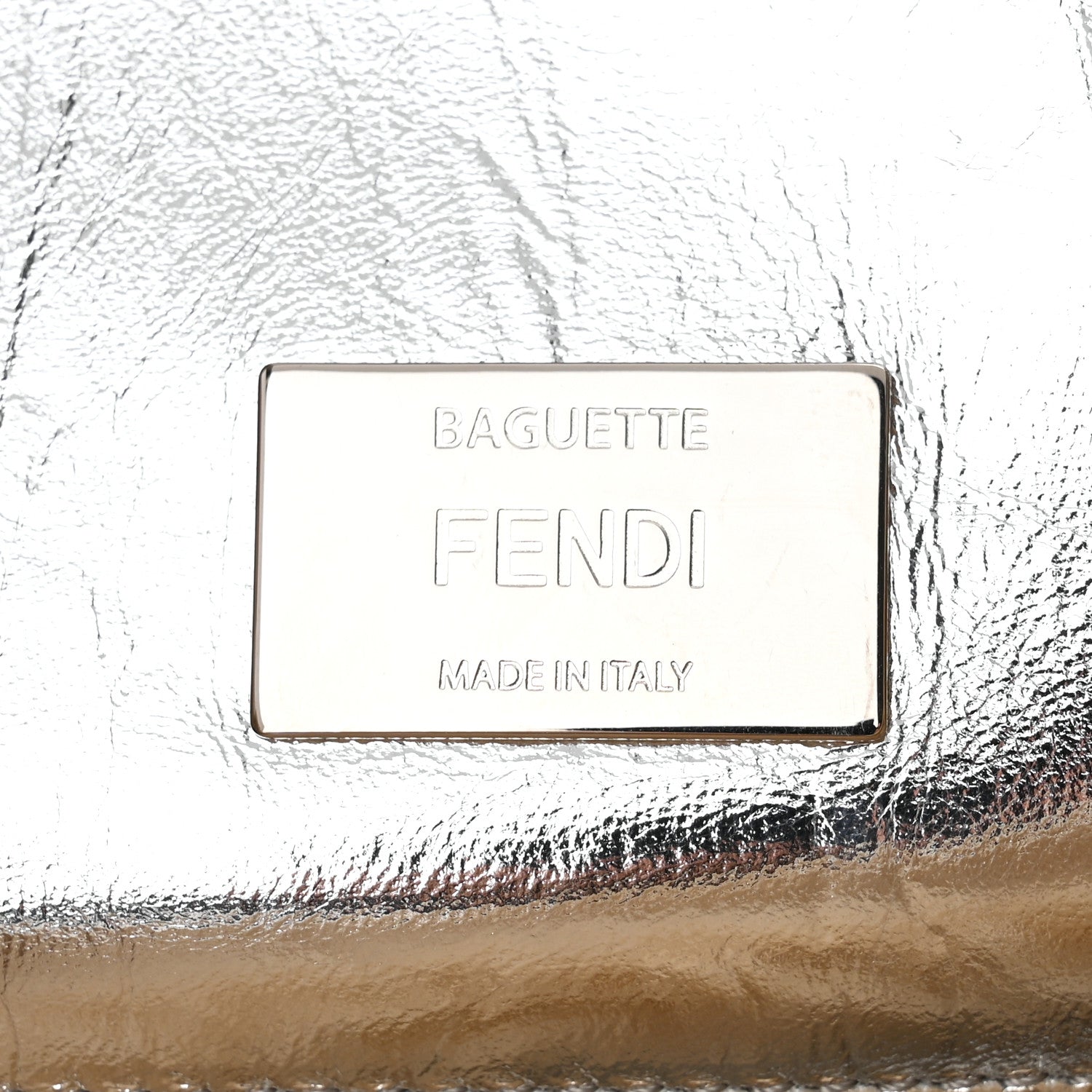 Fendi Craquele Lambskin Sheepskin Fur Baguette Argento 6 of 10