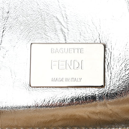 Fendi Craquele Lambskin Sheepskin Fur Baguette Argento 6 of 10