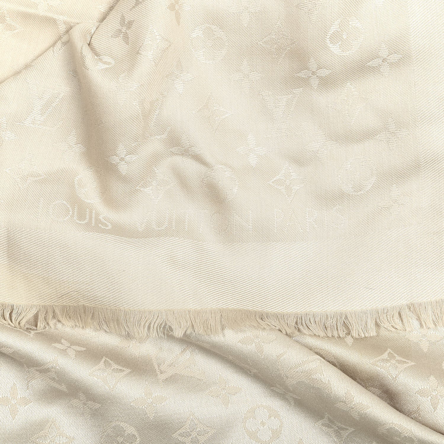 Louis Vuitton Silk Lurex Wool Monogram Shine Shawl Beige 2 of 3