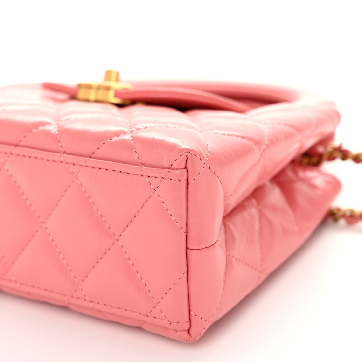 Chanel Shiny Aged Calfskin Quilted Nano Kelly Shopper Coral Pink 10 of 10