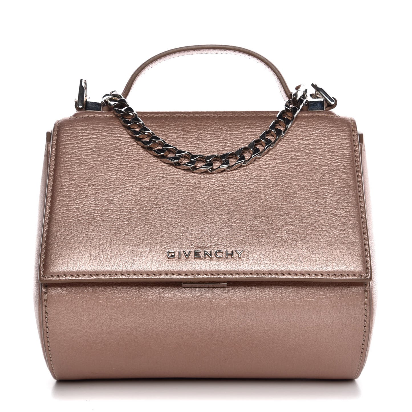 Metallic Calfskin Mini Pandora Box Chain Crossbody Bag Light Pink