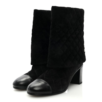 Chanel Suede Quilted Foldover CC Heart Short Boots 40.5 Black 3 of 8