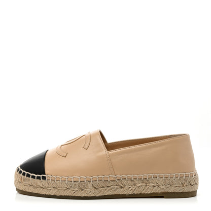 Chanel Lambskin CC Espadrilles 35 Beige Black 1 of 9