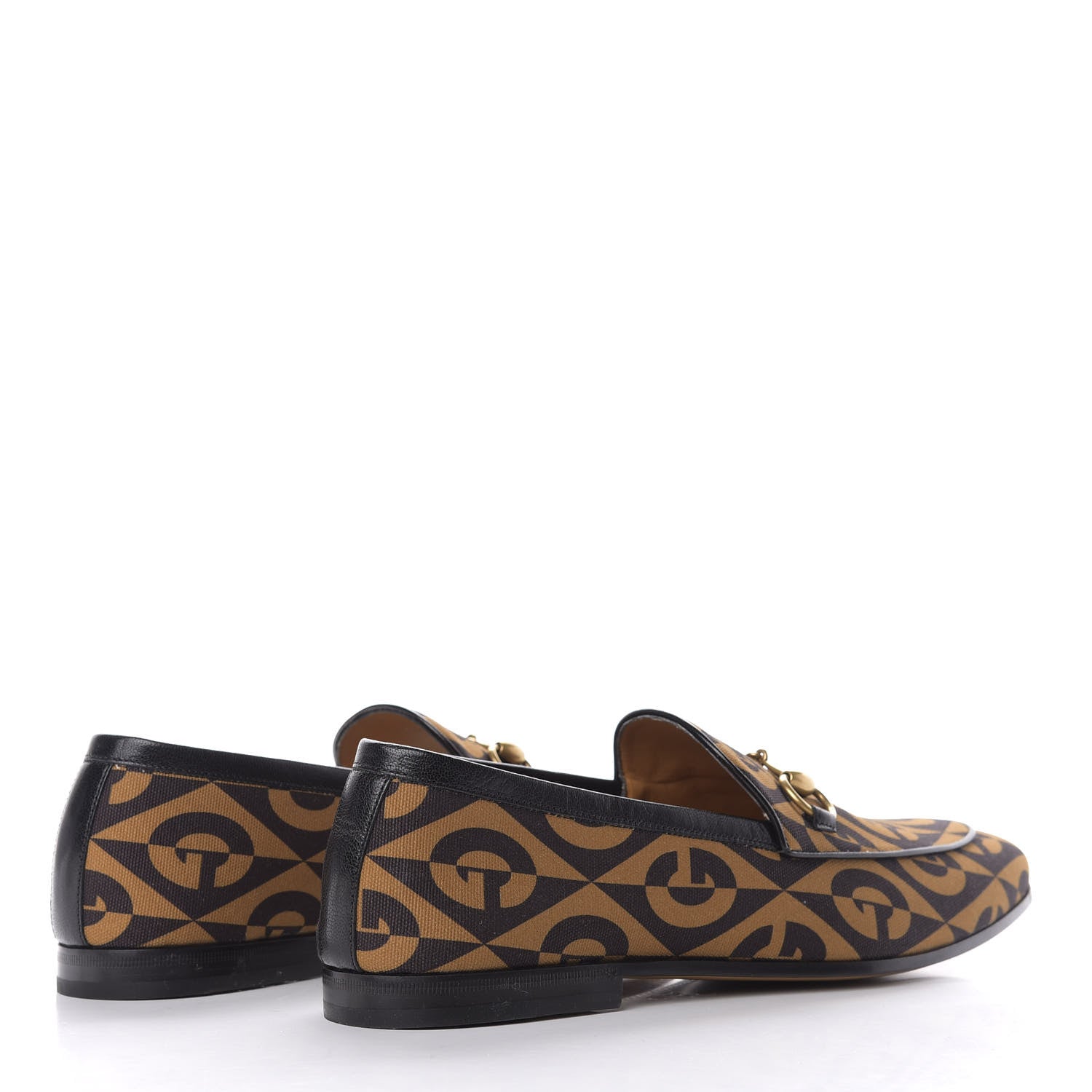 Gucci Canvas Rhombus Horsebit Mens Jordaan Loafers 10 Camel Brown Black 4 of 10