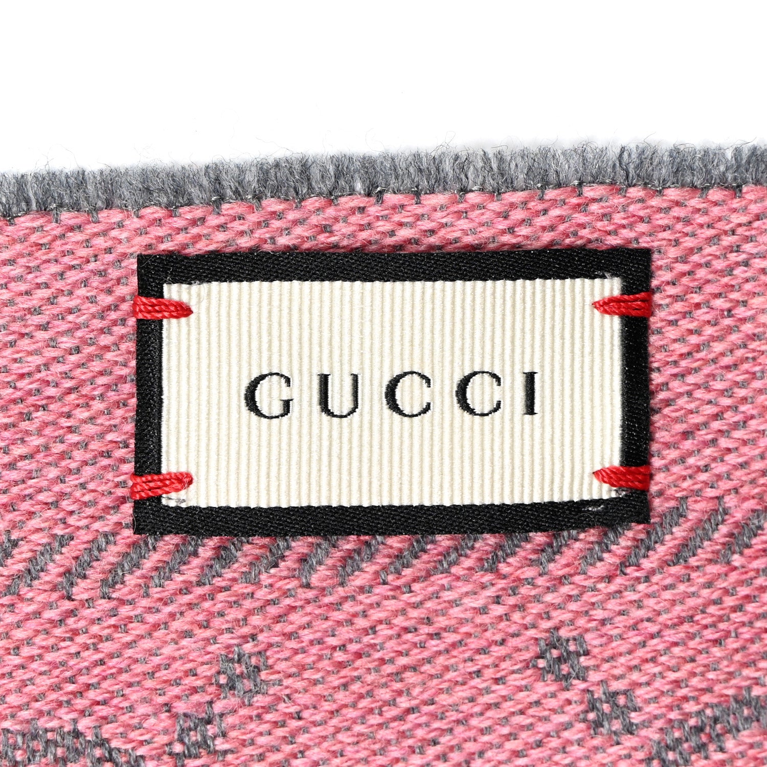 Gucci Wool Jacquard GG Monogram Sten Fringe Scarf Graphite Pink 3 of 4