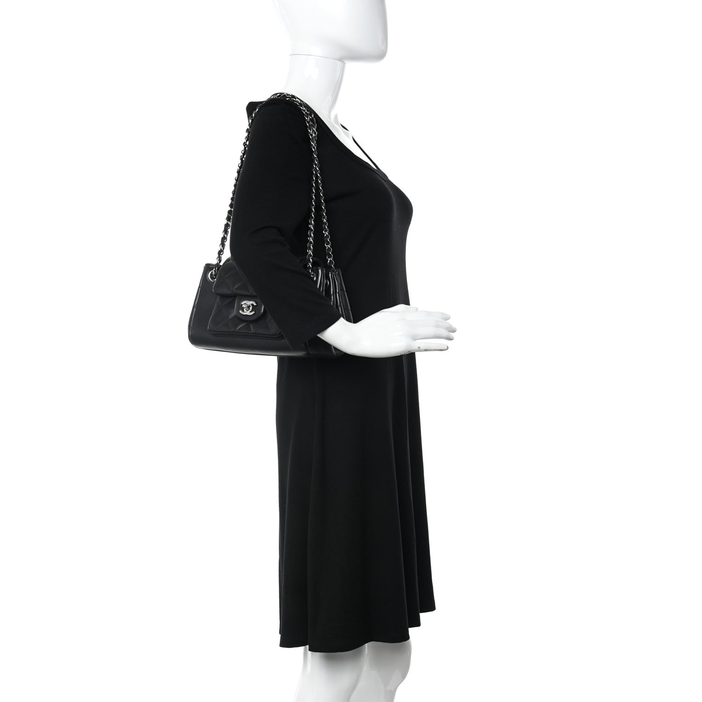 Lambskin Quilted CC Small Accordion Shopping Bag Black