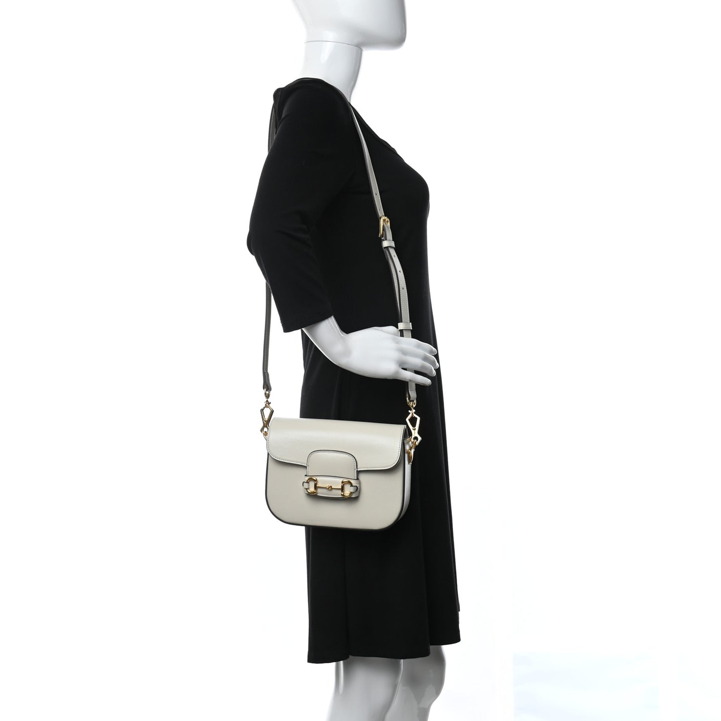 Azalea Calfskin Web Mini Horsebit 1955 Shoulder Bag Mystic White