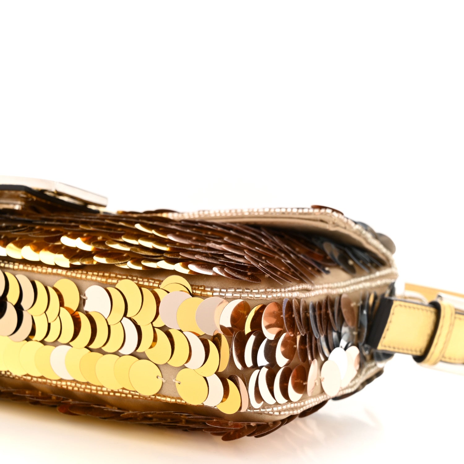 Fendi Sequin Paillettes Vitello Laminato Striped Baguette 1997 Oro Sfumato 10 of 11