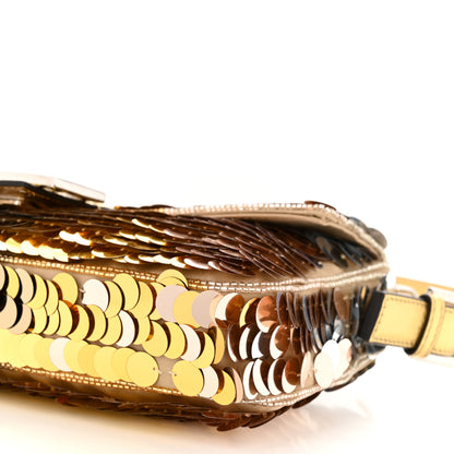 Fendi Sequin Paillettes Vitello Laminato Striped Baguette 1997 Oro Sfumato 10 of 11