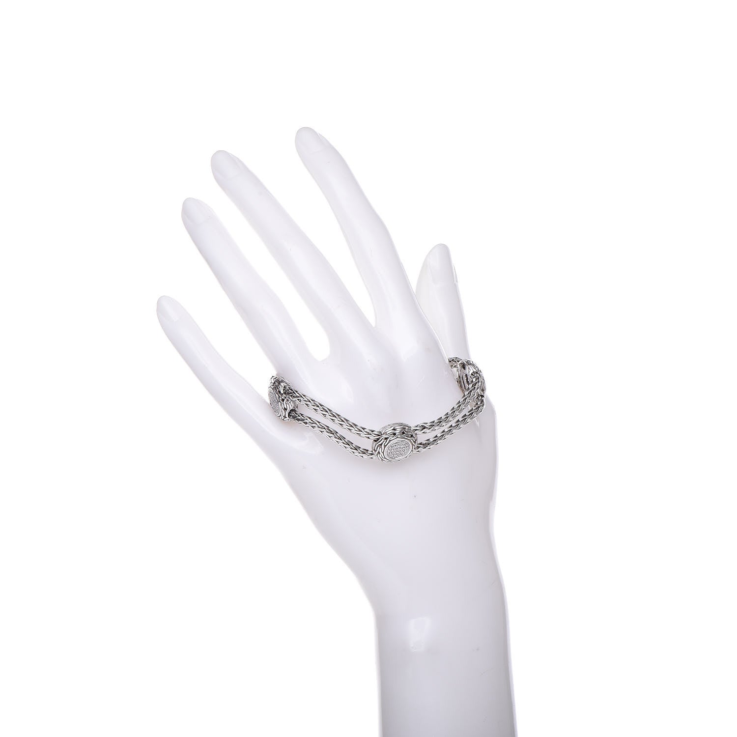 John Hardy Sterling Silver 18K White Gold Diamond Four Round Station Bracelet 2 of 4