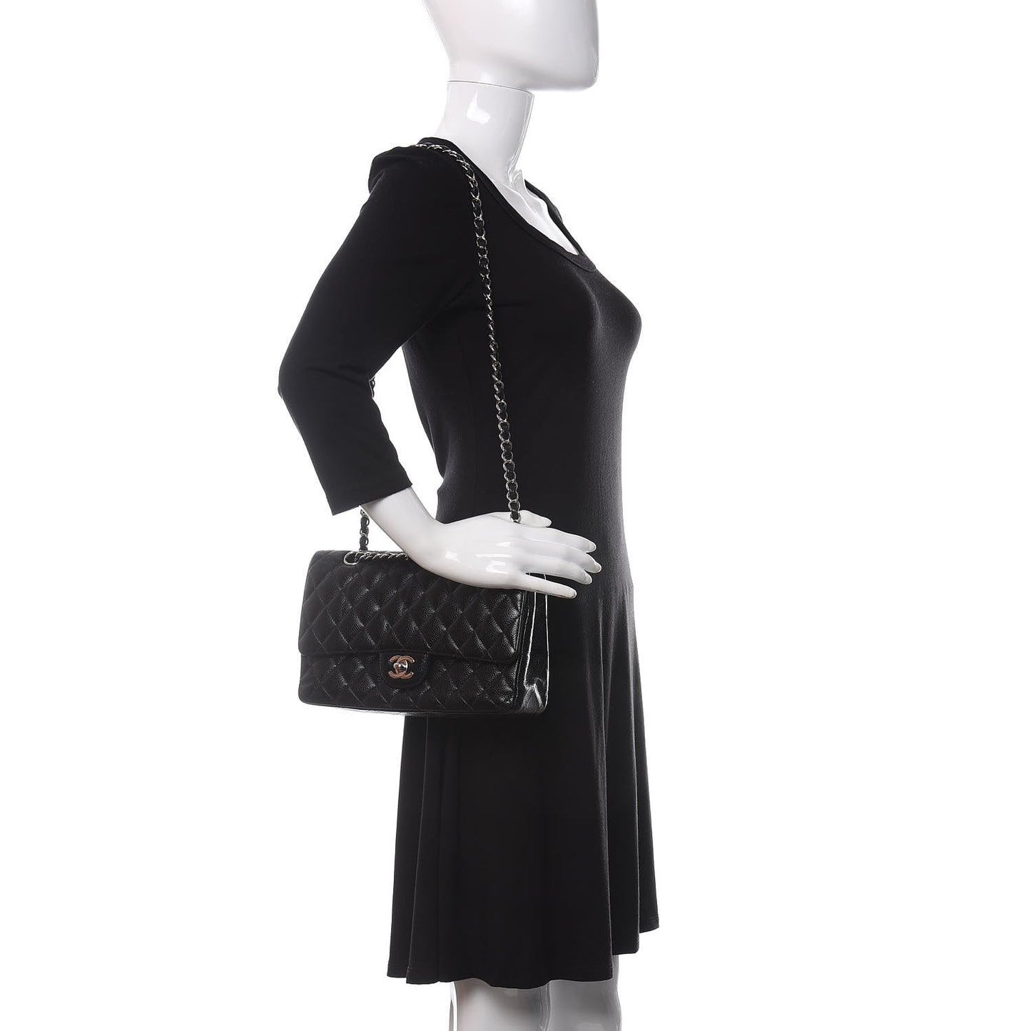 Caviar Quilted Medium Double Flap Black