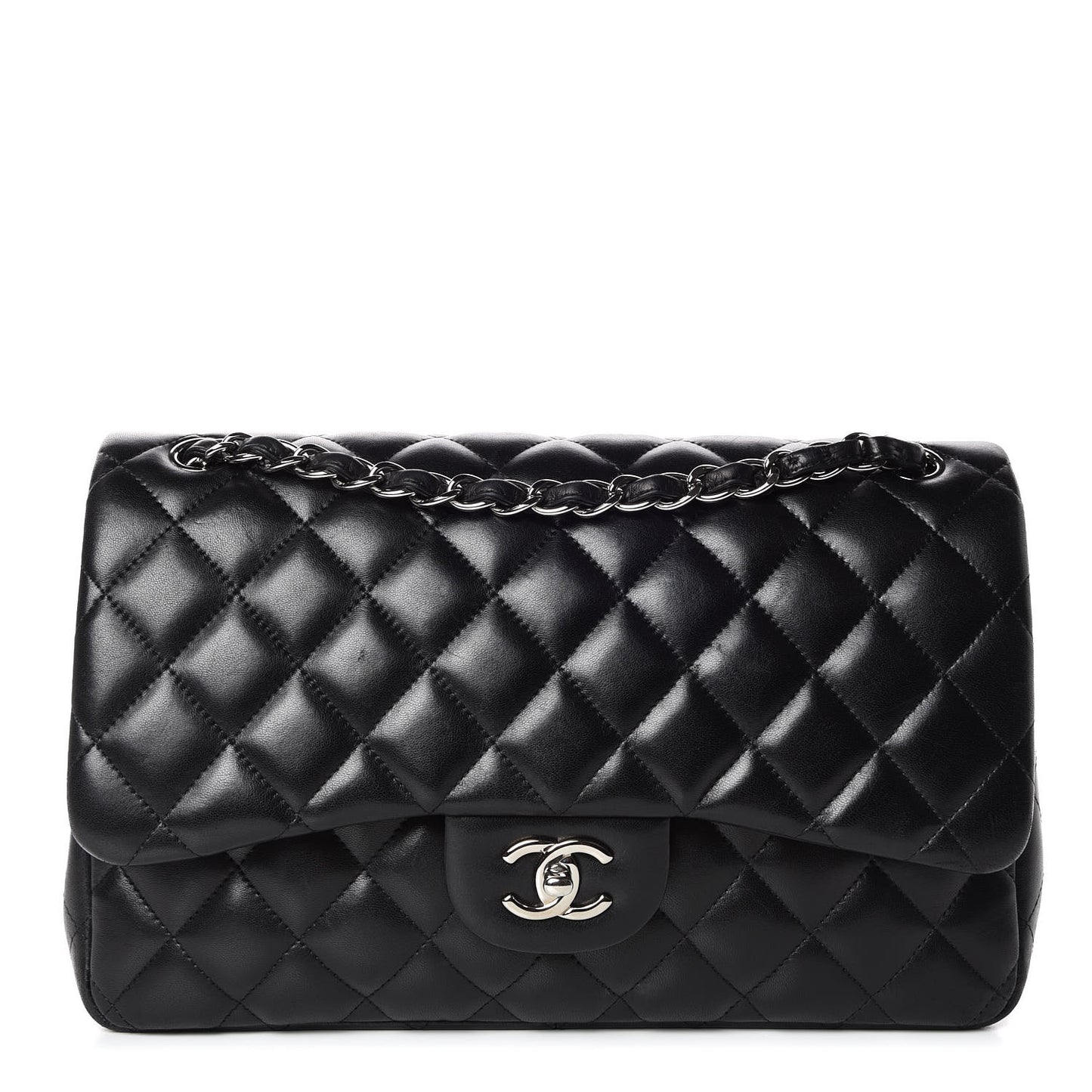 Lambskin Quilted Jumbo Double Flap Black