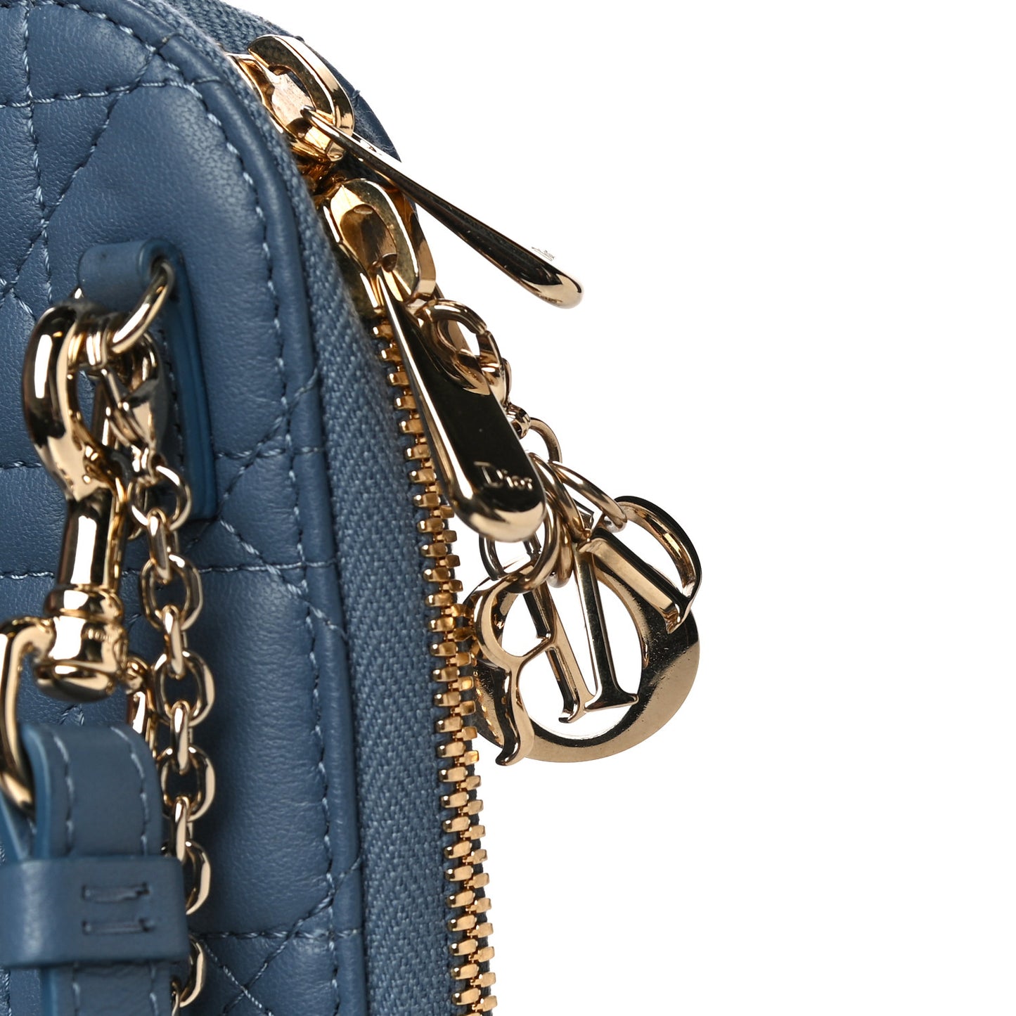 Lambskin Cannage Lady Dior Phone Holder Denim Blue