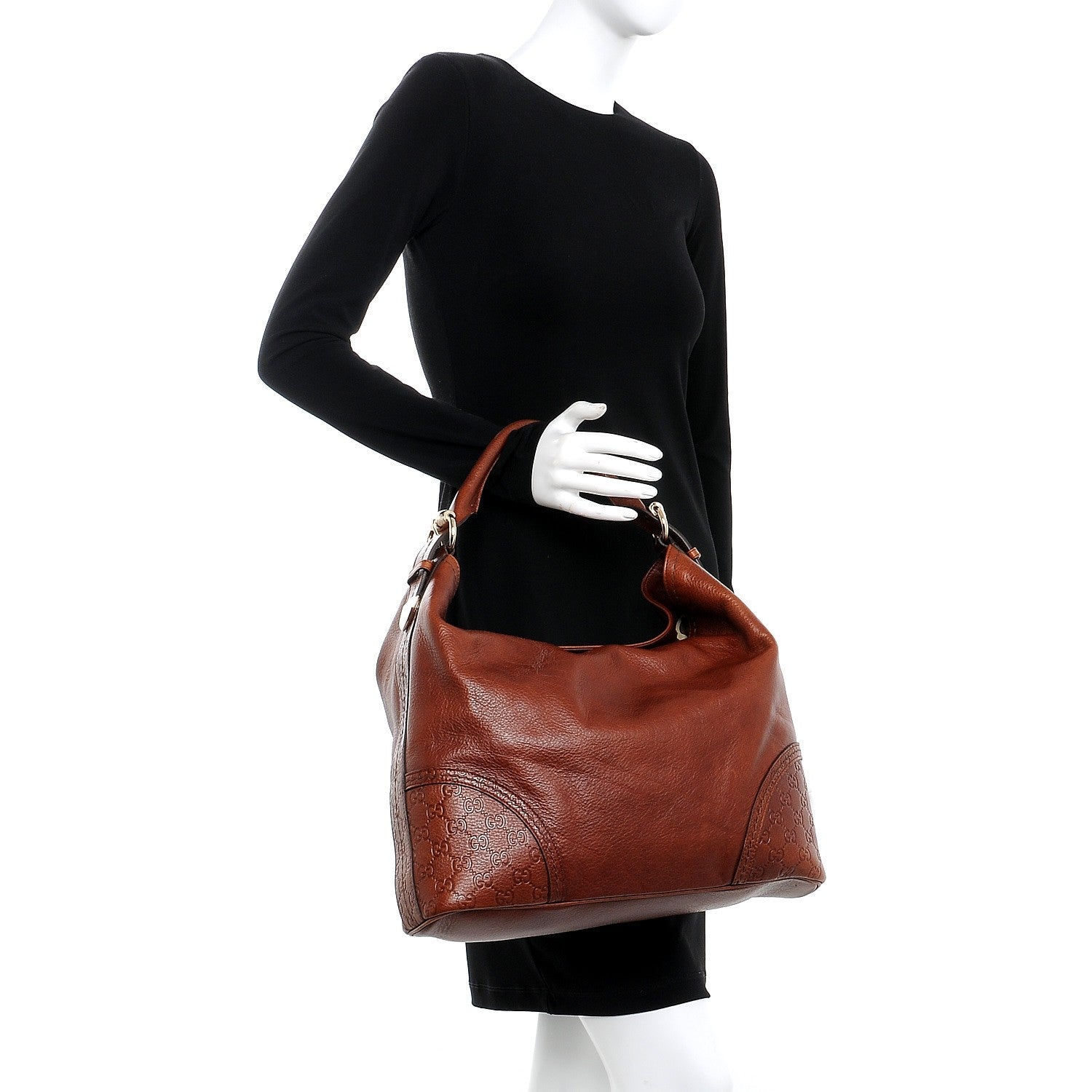 Gucci Calfskin Guccissima Trim Large Signoria Hobo Brown 2 of 7