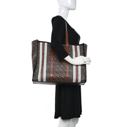 Burberry E-Canvas Monogram Stripe Book Tote Bridle Brown 2 of 21