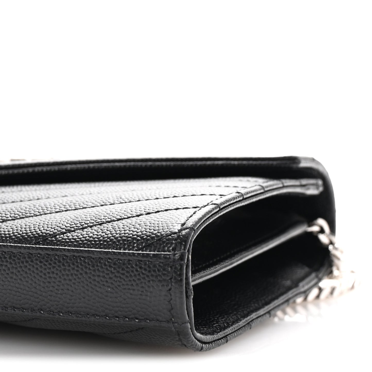 Grain De Poudre Matelasse Chevron Monogram Chain Wallet Black