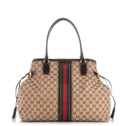 Gucci Monogram Vintage Web Large Tassel Tote Brown 1 of 9