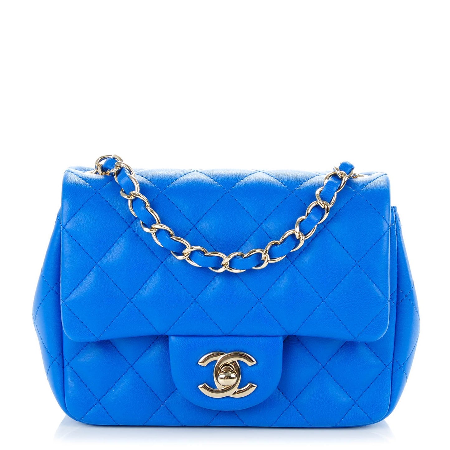 Lambskin Quilted Mini Square Flap Blue
