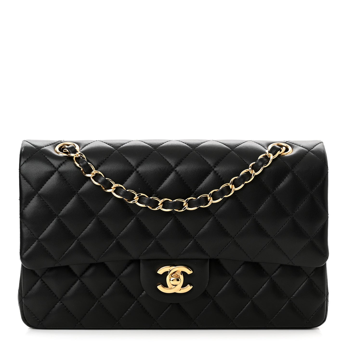 Lambskin Quilted Medium Double Flap Black