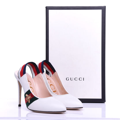 Gucci Malaga Kid Web Sylvie High Heel Slingback Pumps 36.5 White 11 of 11