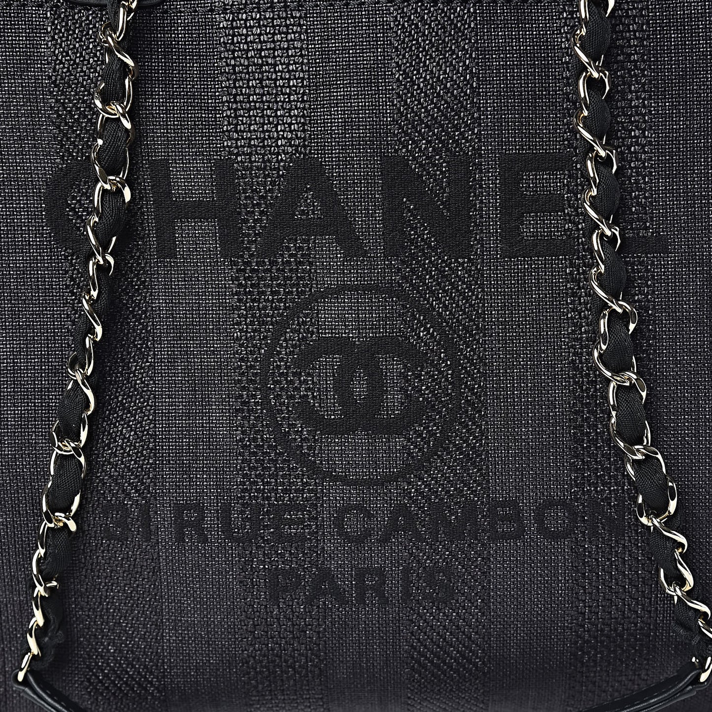 Mixed Fibers Calfskin Striped Medium Deauville Tote Black
