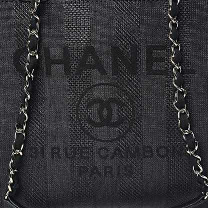 Chanel Mixed Fibers Calfskin Striped Medium Deauville Tote Black 11 of 12