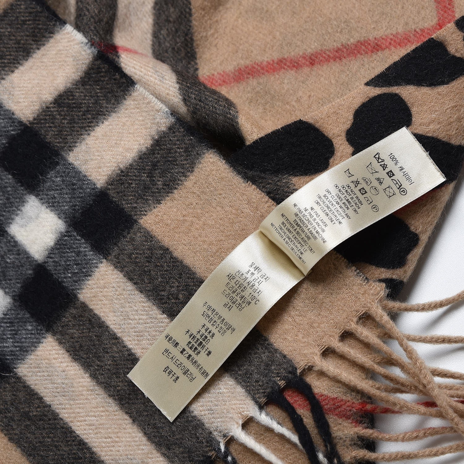 Burberry Cashmere Animal Print House Check Scarf Camel 6 of 7