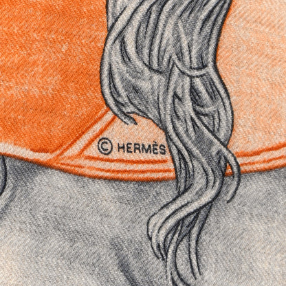 Hermes Cashmere Silk Grand Carrosse Royal Scarf 100 Naturel Gris Orange 4 of 6