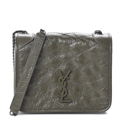 Saint Laurent Crinkled Calfskin Matelasse Monogram Niki Chain Wallet Khaki Militaire 1 of 9