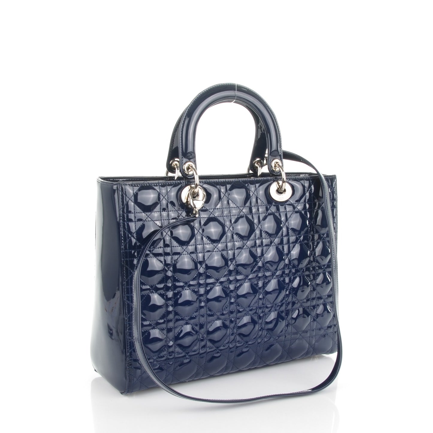 Patent Cannage Large Lady Dior Navy Blue
