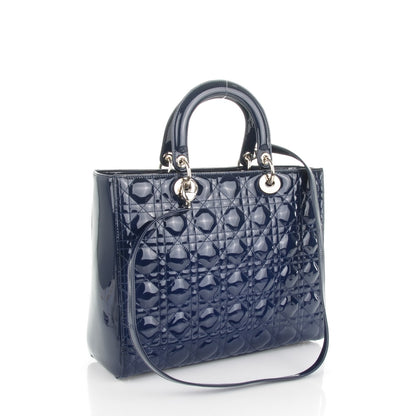 Christian Dior Patent Cannage Large Lady Dior Navy Blue 3 of 9