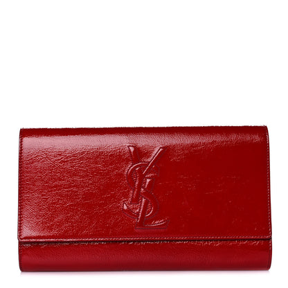 Saint Laurent Textured Patent Monogram Large Belle De Jour Clutch Red 1 of 11