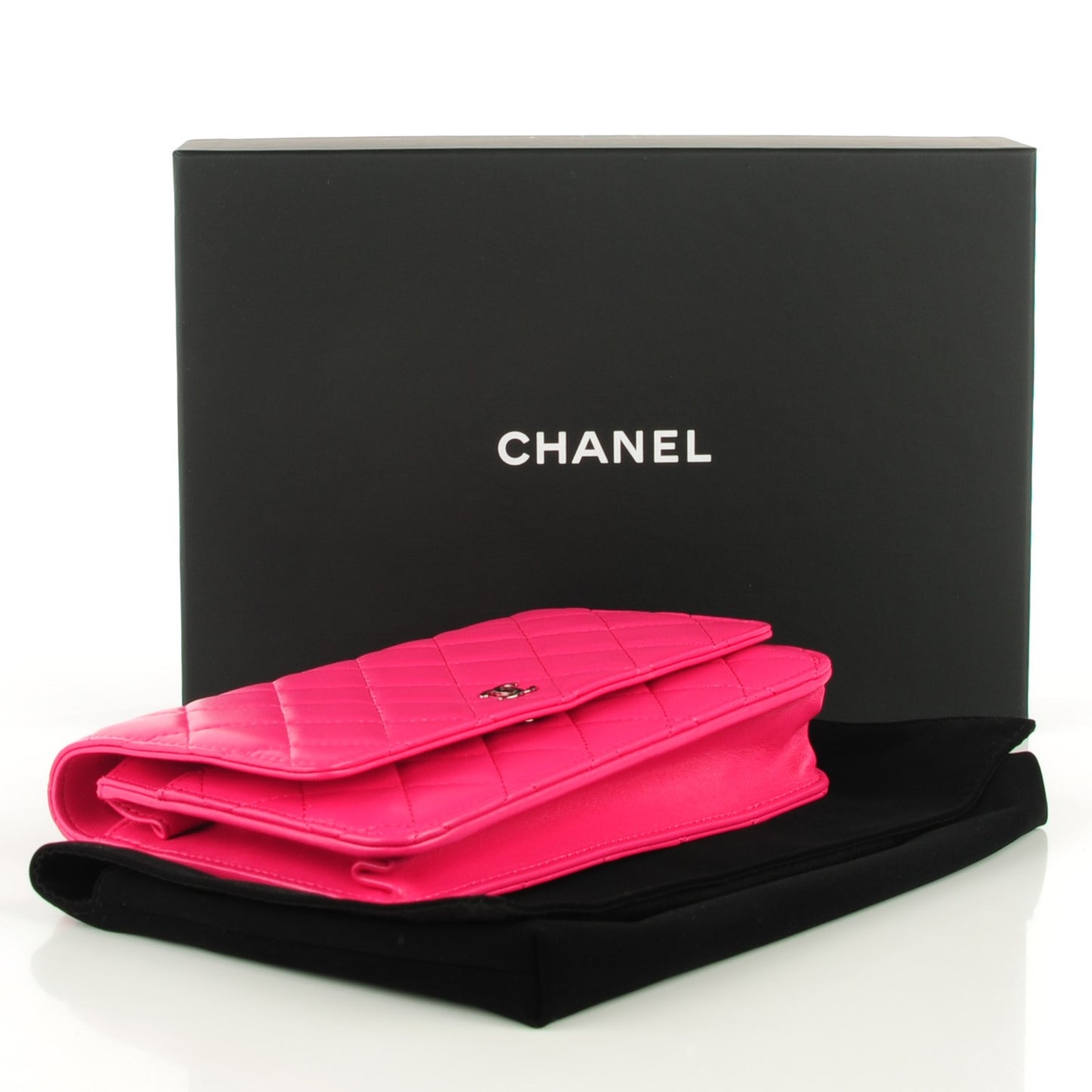 Lambskin Quilted Wallet On Chain WOC Dark Pink