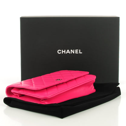 Chanel Lambskin Quilted Wallet On Chain WOC Dark Pink 4 of 8