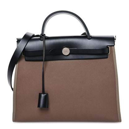 Hermes Vache Hunter Toile Herbag Zip 31 PM Etoupe Black 1 of 12