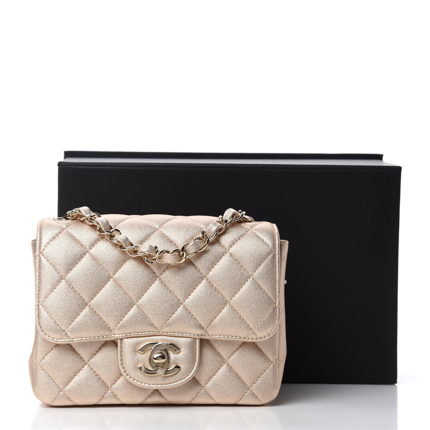 Metallic Lambskin Quilted Mini Square Flap Gold
