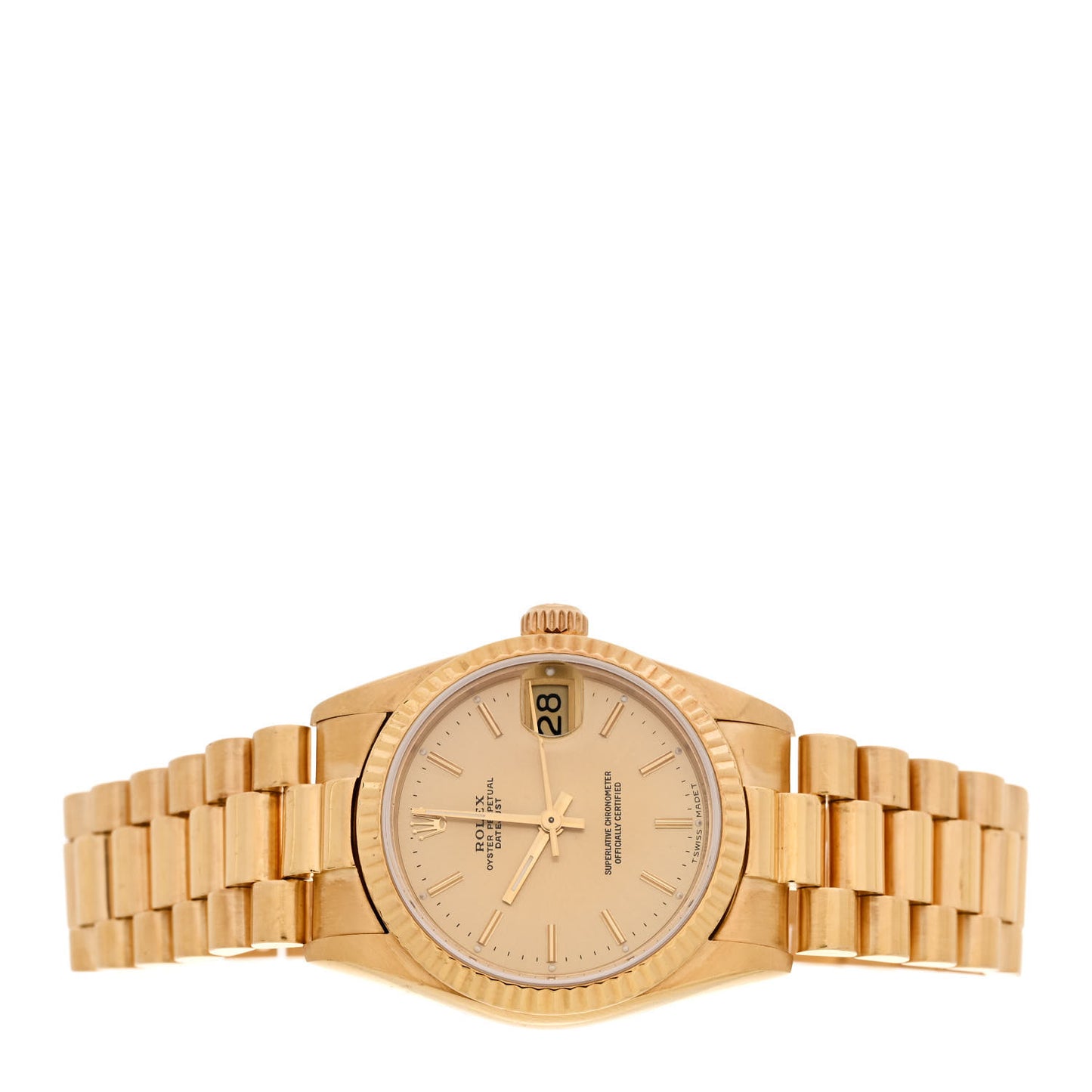 18K Yellow Gold 31mm Oyster Perpetual Datejust President Watch Champagne 68278