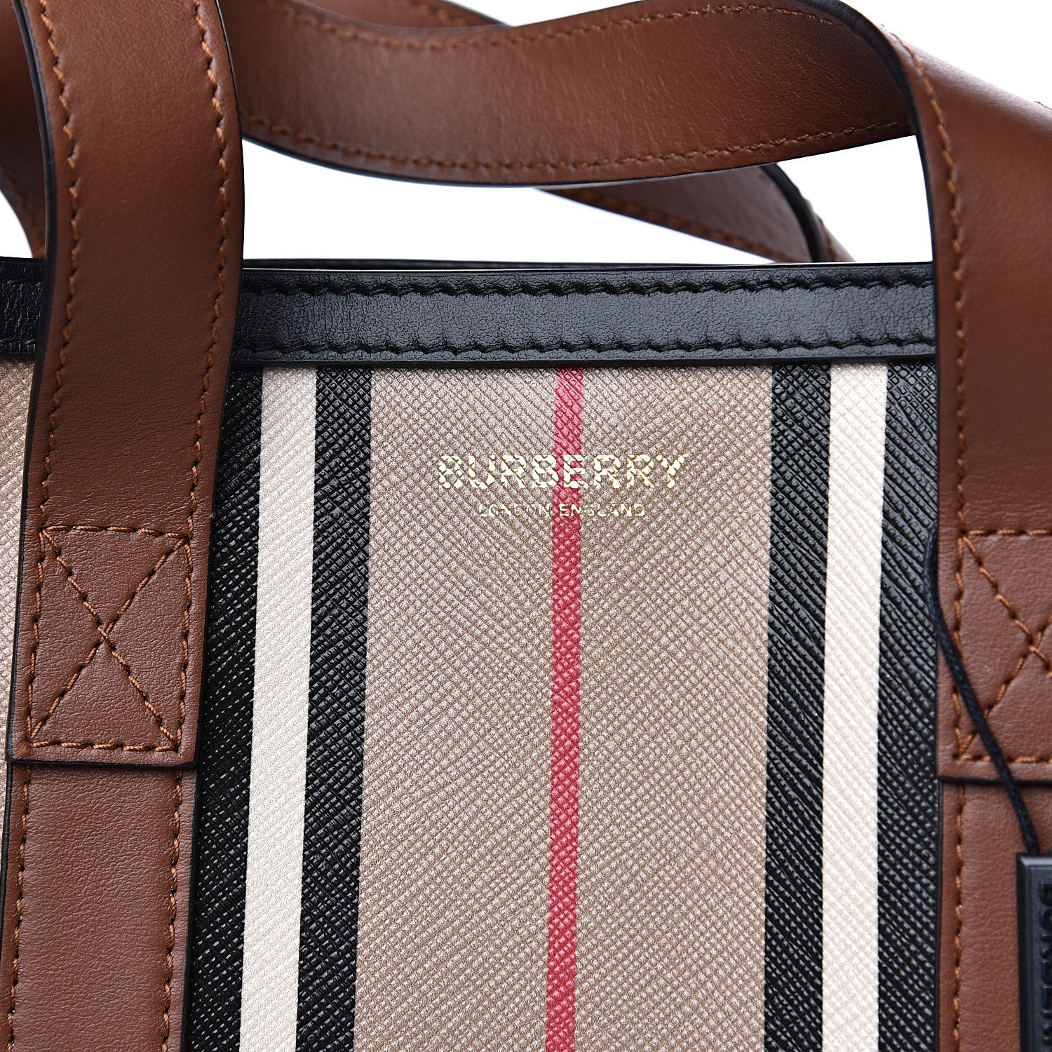 Burberry E-Canvas Stripe Small Portrait Tote Bag Brown 7 of 13