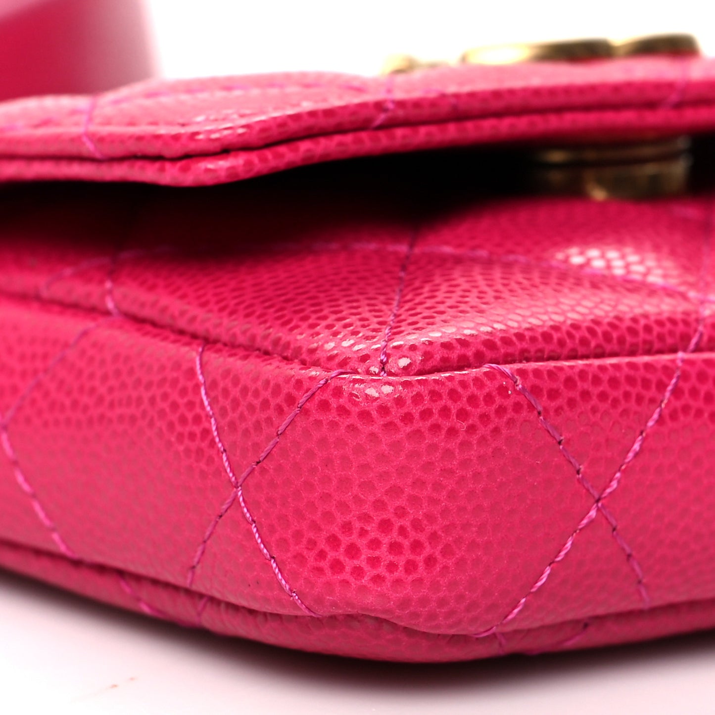 Caviar Twist Your Buttons Quilted Flap Chain Belt Bag Dark Pink