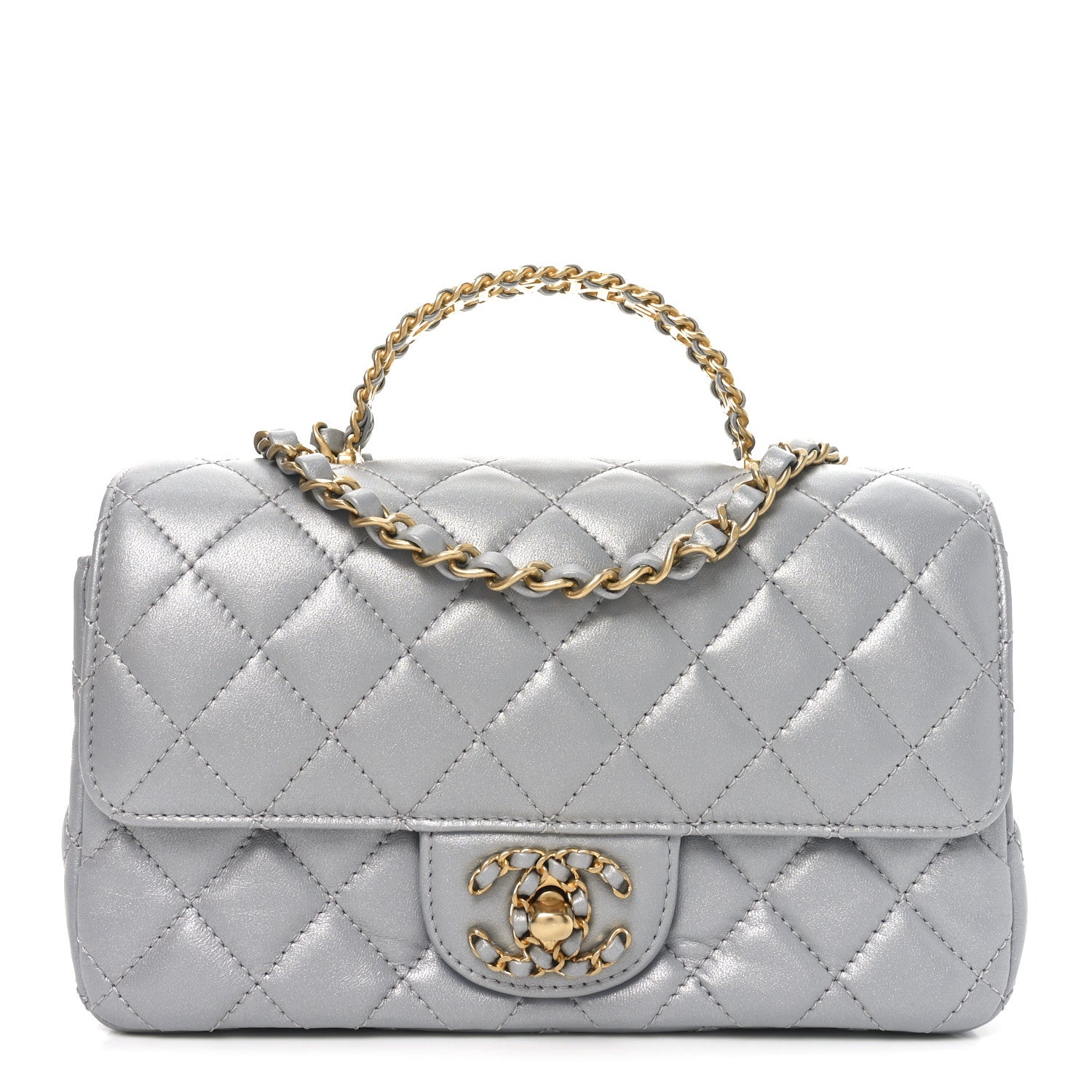 Chanel Metallic Lambskin Quilted Mini Strass On Top Flap Silvery 1 of 11