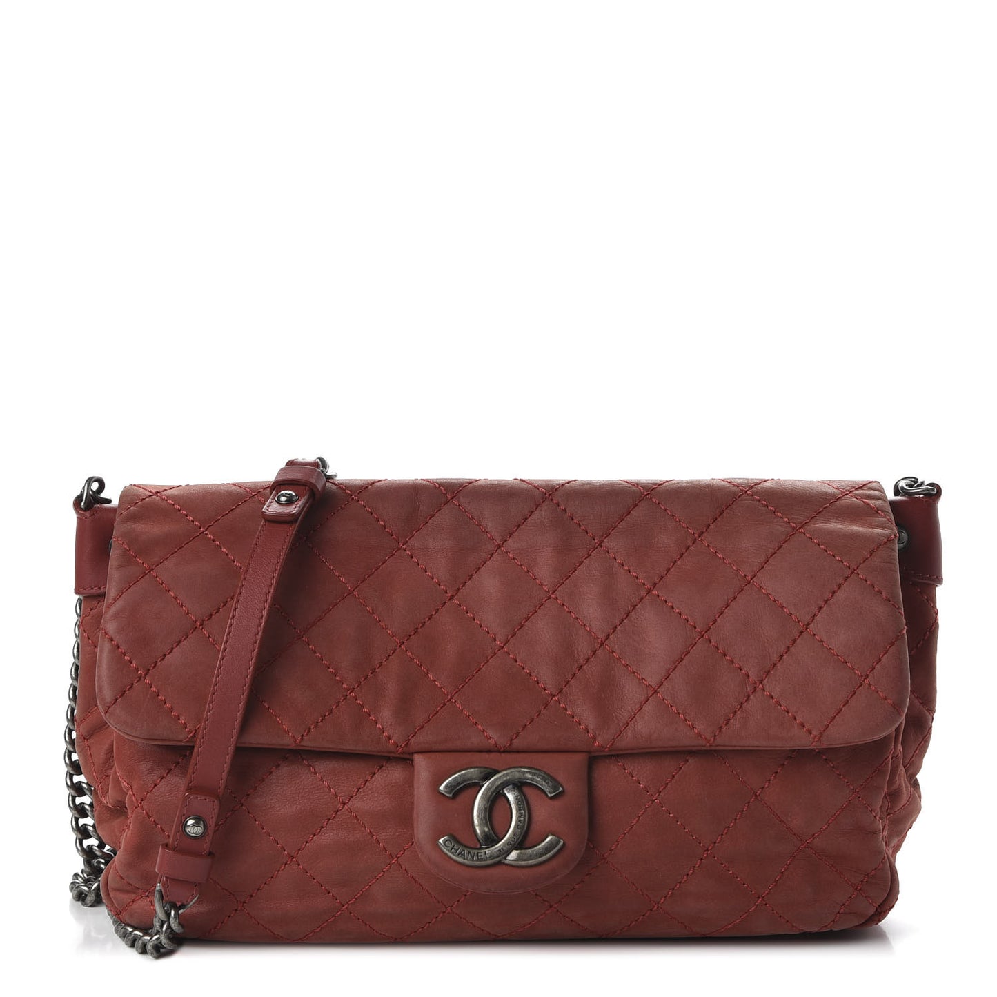 Iridescent Calfskin Large Coco Daily Flap Red