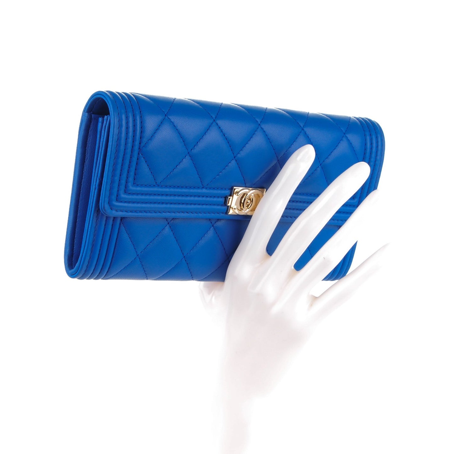 Lambskin Quilted Boy Flap Wallet Blue