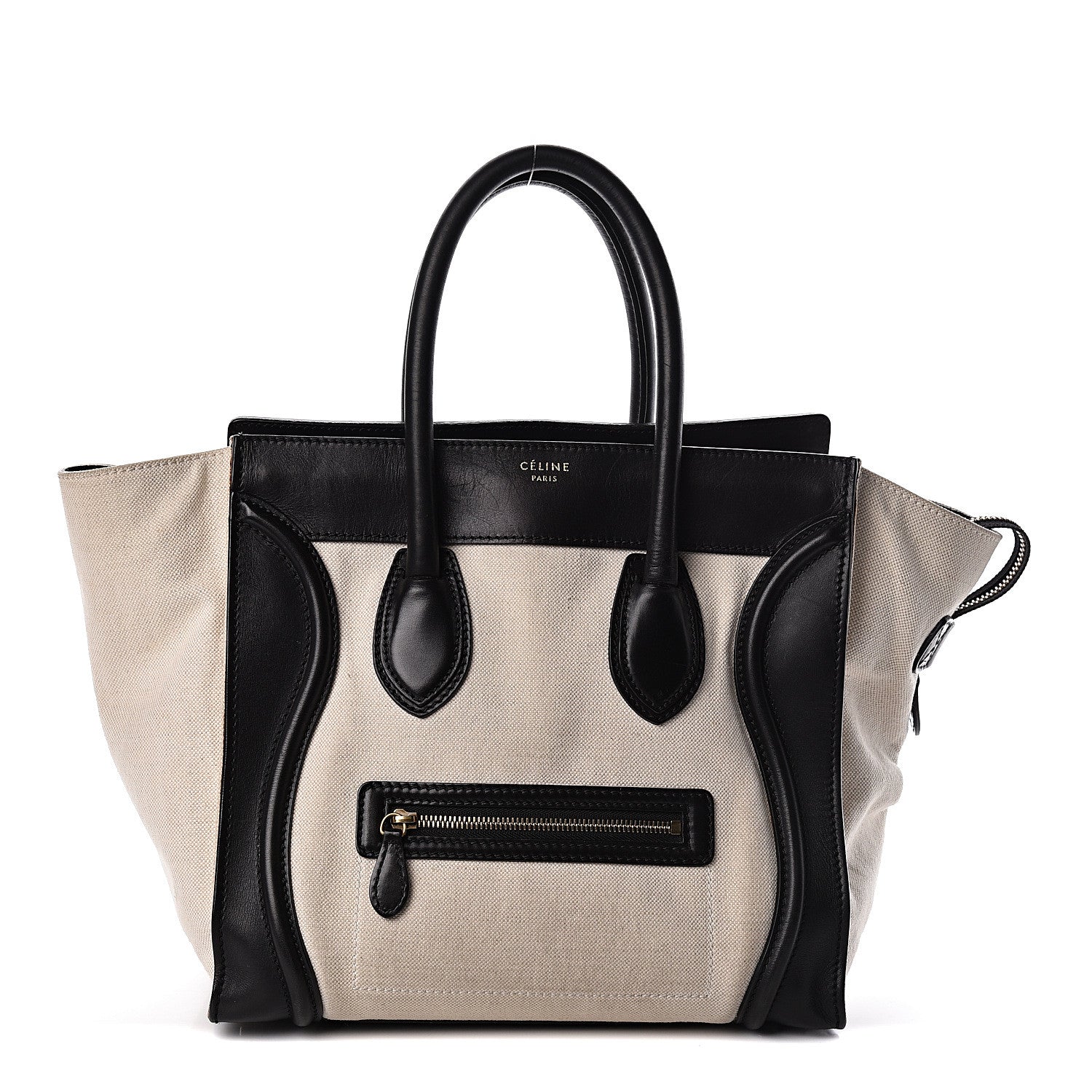 Celine Smooth Calfskin Linen Mini Bi-Color Luggage Natural Black 1 of 11